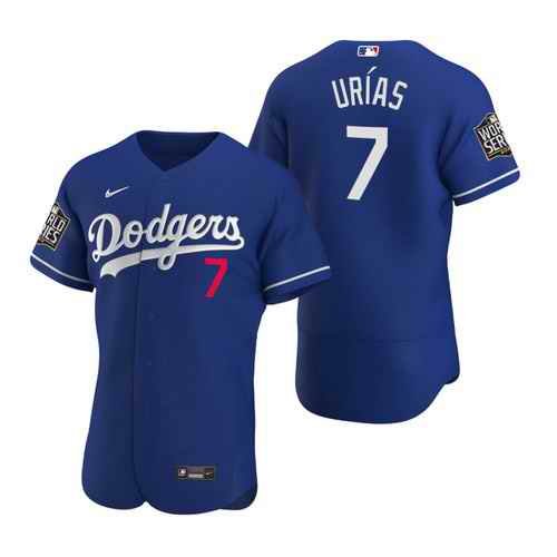 Men's Los Angeles Dodgers #7 Julio Urias Royal 2020 World Series Flex Base Sttiched Jersey