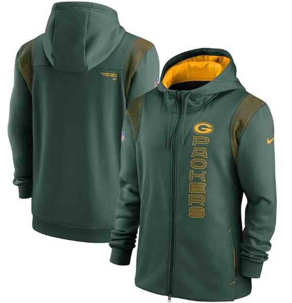 Men's Green Bay Packers 2021 Green Sideline Team Performance Full-Zip Hoodie