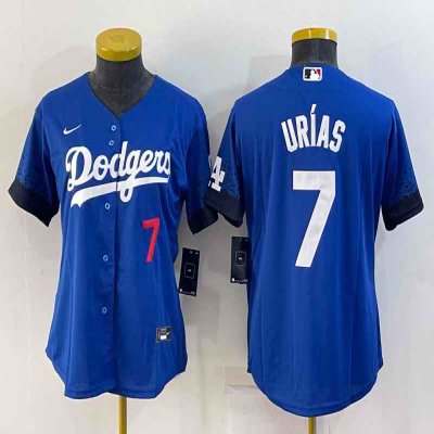 Women's Los Angeles Dodgers #7 Julio Urias Royal Cool Base Stitched Baseball Jersey(Run Small)