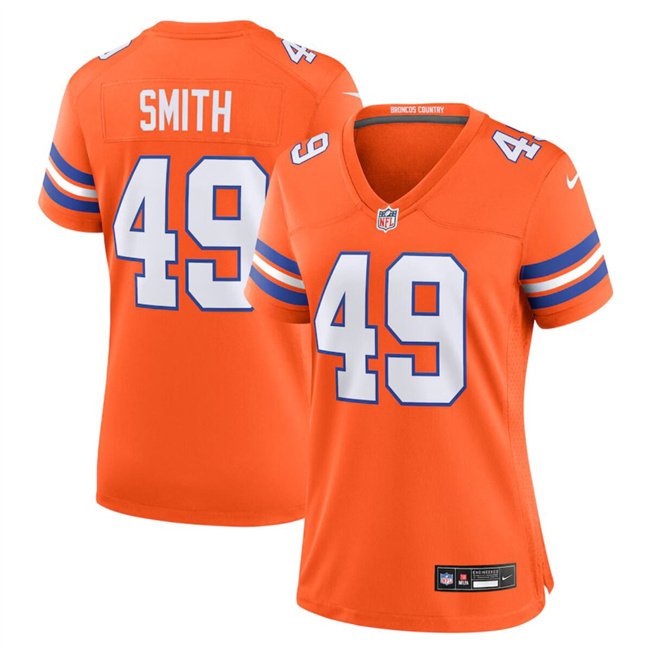 Women's Denver Broncos #49 Dennis Smith Orange Mile High Collection 1977 Throwback Stitched Jersey(Run Small)