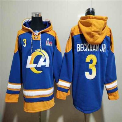 Men's Los Angeles Rams #3 Odell Beckham Jr.  2022 Royal Super Bowl LVI Champions Pullover Hoodie