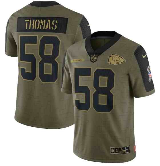 Men's Kansas City Chiefs #58 Derrick Thomas 2021 Olive Salute To Service Limited Stitched Jersey