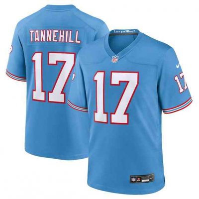 Men's Tennessee Titans #17 Ryan Tannehill Light Blue Throwback Player Stitched Game Jersey