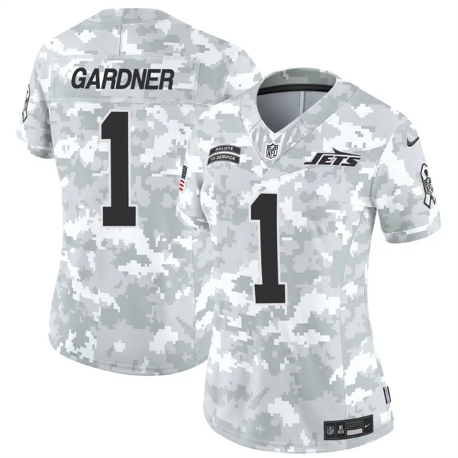 Women's New York Jets #1 Sauce Gardner 2024 F.U.S.E Arctic Camo Salute to Service Limited Stitched Jersey(Run Small)