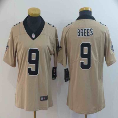 Women's New Orleans Saints #9 Drew Brees Gold Inverted Legend Stitched NFL Jersey(Run Small)