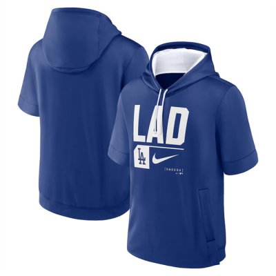 Men's Los Angeles Dodgers Royal Tri Code Lockup Short Sleeve Pullover Hoodie