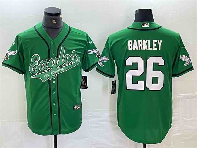 Men's Philadelphia Eagles #26 Saquon Barkley Green Cool Base Stitched Baseball Jersey