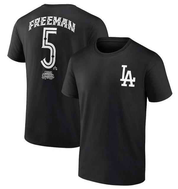 Men's Los Angeles Dodgers #5 Freddie Freeman Black Mister Cartoon T-Shirt