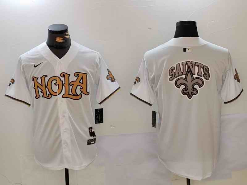 Men's New Orleans Saints Team Big Logo White Cool Base Stitched Baseball Jersey