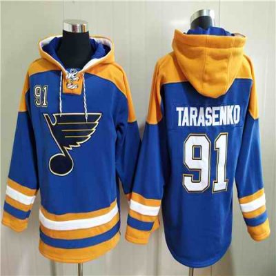 Men's St. Louis Blues #91 Vladimir Tarasenko Blue Ageless Must-Have Lace-Up Pullover Hoodie