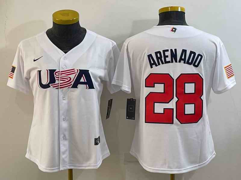 Youth USA Baseball #28 Nolan Arenado 2023 White World Baseball Classic Stitched Jersey