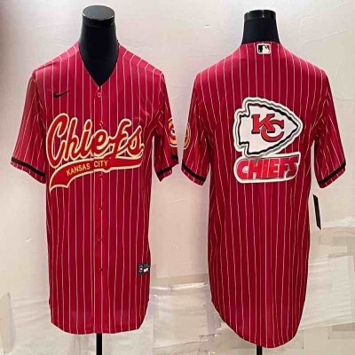 Men's Kansas City Chiefs Red Team Big Logo With Patch Cool Base Stitched Baseball Jersey