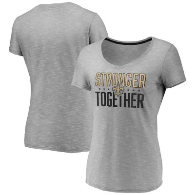 Women's New Orleans Saints Gray Stronger Together Space Dye V-Neck T-Shirt(Run Small)