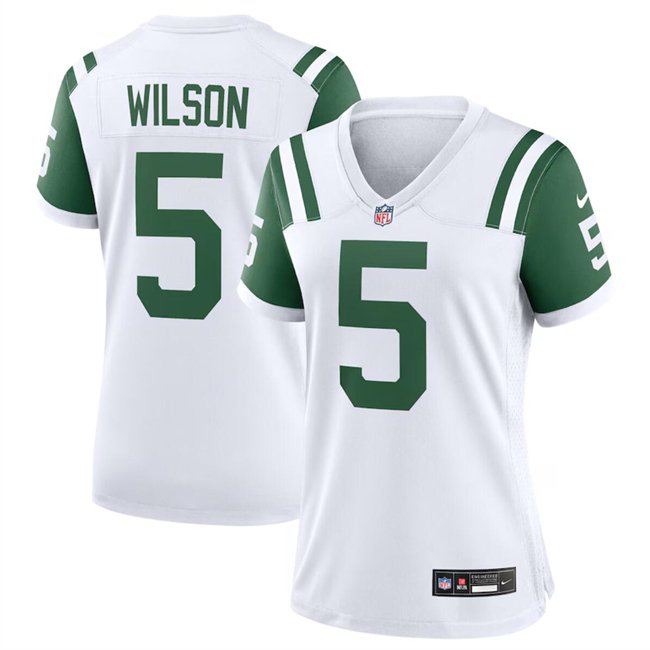 Women's New York Jets #5 Garrett Wilson White Classic Alternate Stitched Jersey(Run Small)