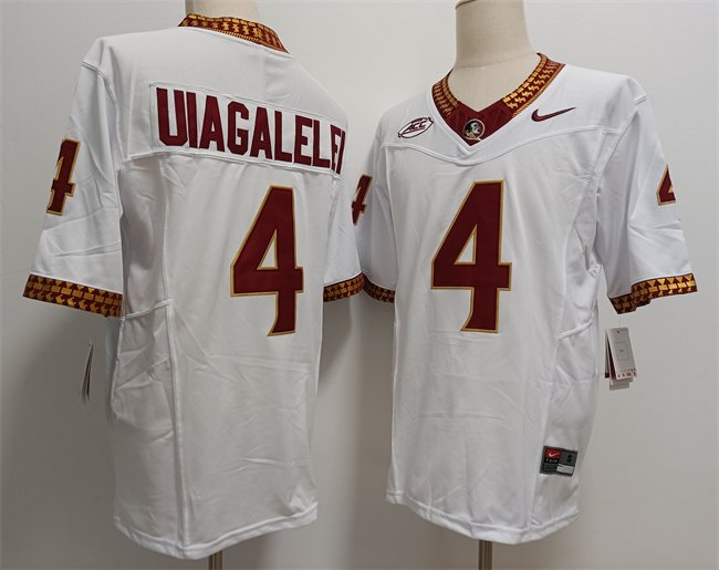 Men's Florida State Seminoles #4 DJ Uiagalelei White 2023 F.U.S.E  Stitched Jersey