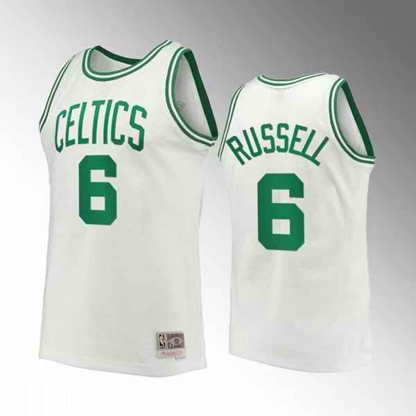 Men's Boston Celtics #6 Bill Russell White Throwback Stitched Jersey