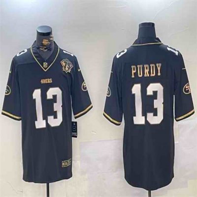 Men's San Francisco 49ers #13 Brock Purdy Black Gold With 75th  Anniversary Patch Stitched Jersey