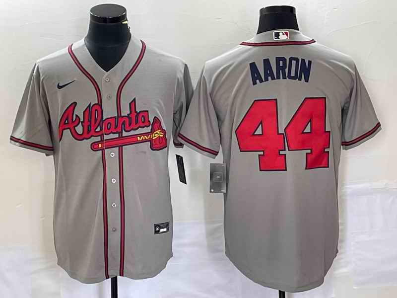 Men's Atlanta Braves #44 Hank Aaron Grey Cool Base Stitched Jersey