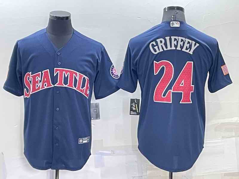 Men's Seattle Mariners #24 Ken Griffey Navy Cool Base Stitched jersey