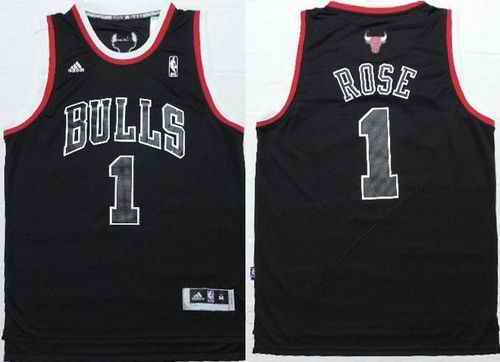 Bulls #1 Derrick Rose Black Shadow Red Strip Stitched NBA Jersey