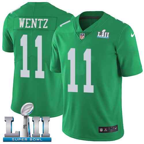 Men's Philadelphia Eagles #11 Carson Wentz Green Super Bowl LII Bound Patch Game Event Stitched NFL Jersey