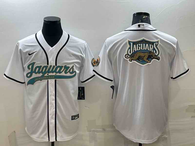 Men's Jacksonville Jaguars White Team Big Logo With Patch Cool Base Stitched Baseball Jersey