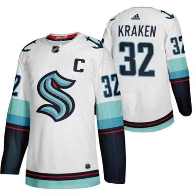 Men's Seattle Kraken Primary Logo #32 White Stitched Jersey