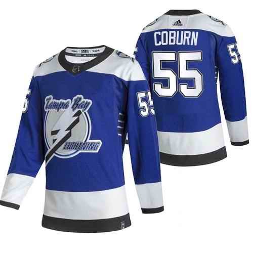 Men's Tampa Bay Lightning #55 Braydon Coburn 2021 Blue Reverse Retro Stitched Jersey