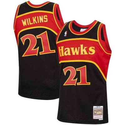 Men's Atlanta Hawks #21 Dominique Wilkins Black Throwback Stitched Jersey