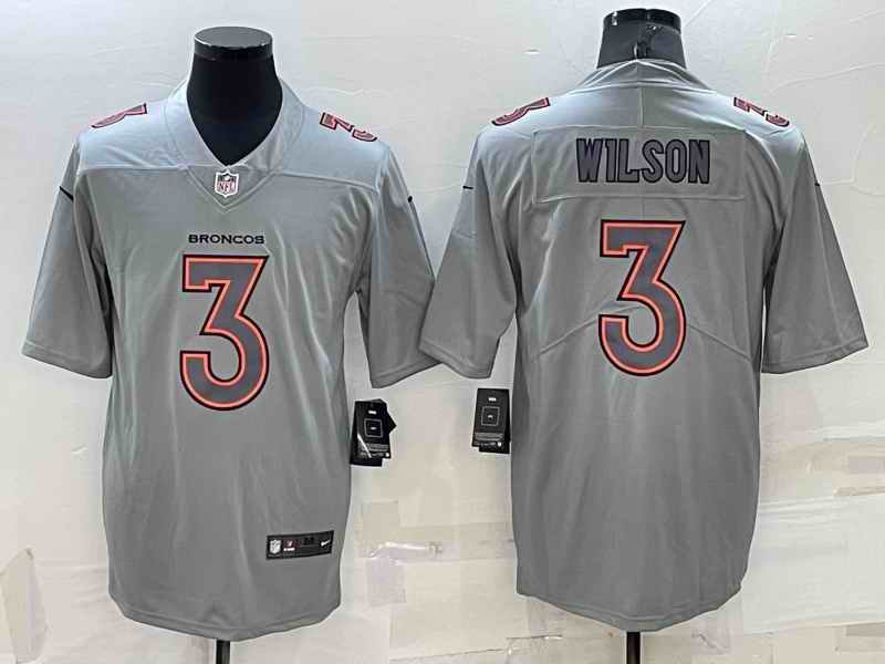 Men's Denver Broncos #3 Russell Wilson Grey With Patch Atmosphere Fashion Stitched Jersey