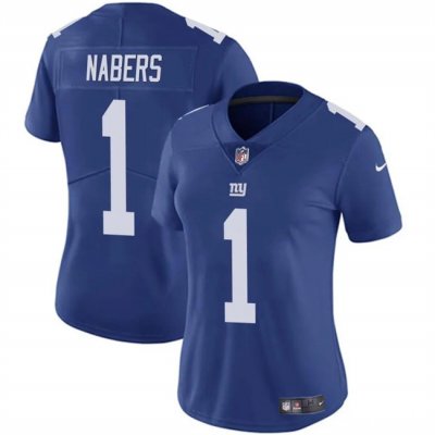 Women's New York Giants #1 Malik Nabers Blue Vapor Stitched Jersey(Run Small)