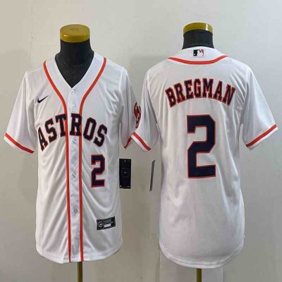 Youth Houston Astros #2 Alex Bregman White With Patch Cool Base Stitched Jersey