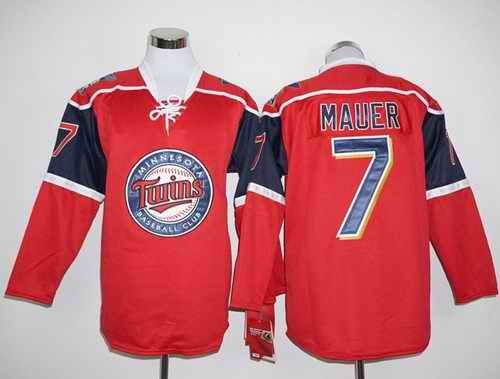 Twins #7 Joe Mauer Red Long Sleeve Stitched MLB Jersey