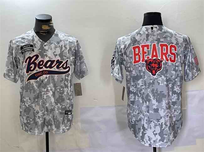 Men's Chicago Bears Team Big Logo 2024 Arctic Camo Salute to Service Stitched Baseball Jersey