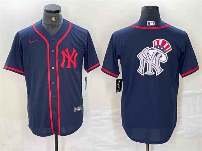 Men's New York Yankees Navy Team Big Logo Cool Base Stitched Baseball Jersey