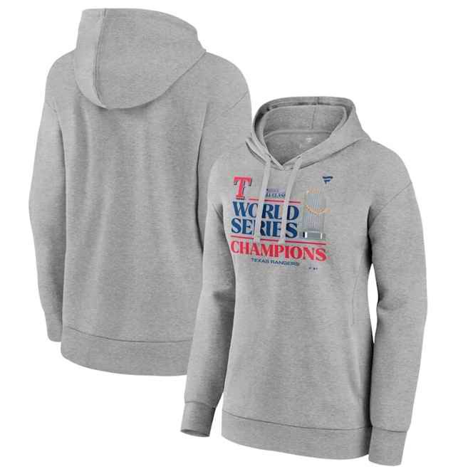 Women's Texas Rangers Heather Gray 2023 World Series Champions Locker Room Pullover Hoodie(Run Small)