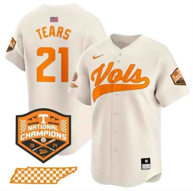 Men's Tennessee Volunteers #21 Kavares Tears Cream  2024 Champions Vapor Limited Stitched Jersey