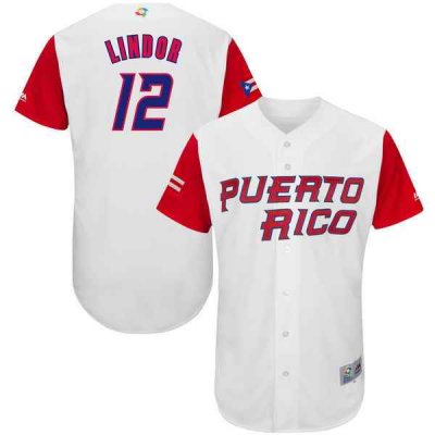 Men's Puerto Rico Baseball #12 Francisco Lindor White 2017 World Baseball Classic Stitched WBC Jersey