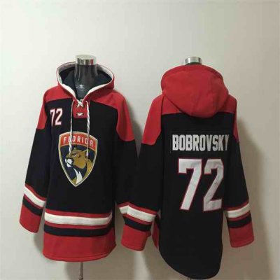 Men's Florida Panthers #72 Sergei Bobrovsky Black/Red Lace-Up Pullover Hoodie