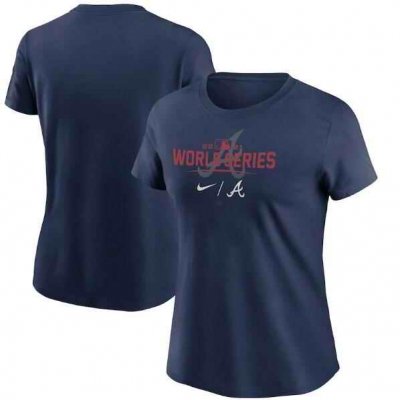 Women's Atlanta Braves 2021 Navy World Series Bound Dugout T-Shirt(Run Small)