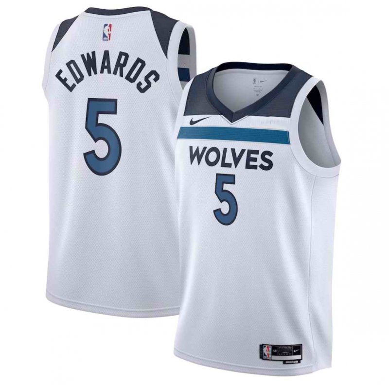 Men's Minnesota Timberwolves #5 Anthony Edwards White Association Edition Stitched Jersey