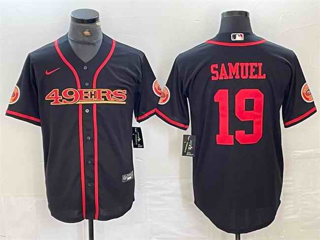 Men's San Francisco 49ers #19 Deebo Samuel Black With Patch Cool Base Stitched Baseball Jersey