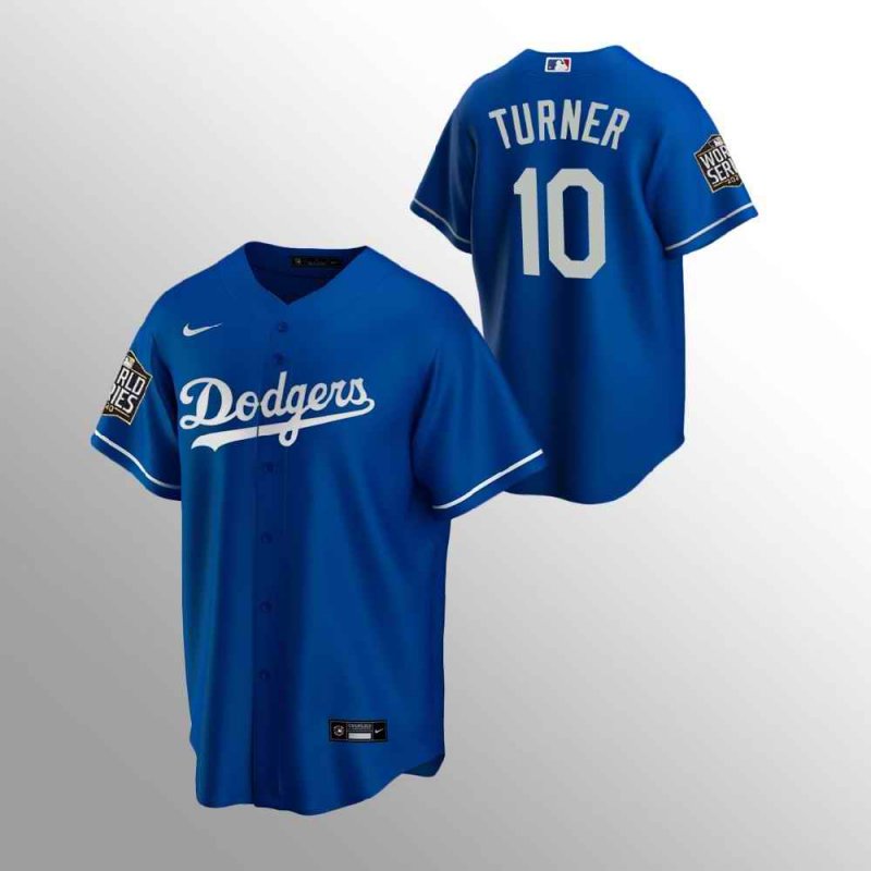 Men's Los Angeles Dodgers #10 Justin Turner Blue 2020 World Series Bound stitched Jersey