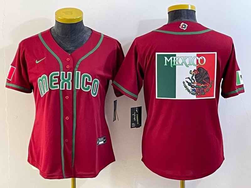 Women's Mexico Baseball 2023 Red Big Logo World Baseball Classic Stitched Jersey(Run Small)