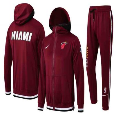 Men's Miami Heat 75th Anniversary Burgundy Performance Showtime Full-Zip Hoodie Jacket And Pants   Suit