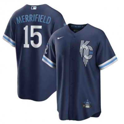 Men's Kansas City Royals #15 Whit Merrifield 2022 Navy City Connect Cool Base Stitched Jersey