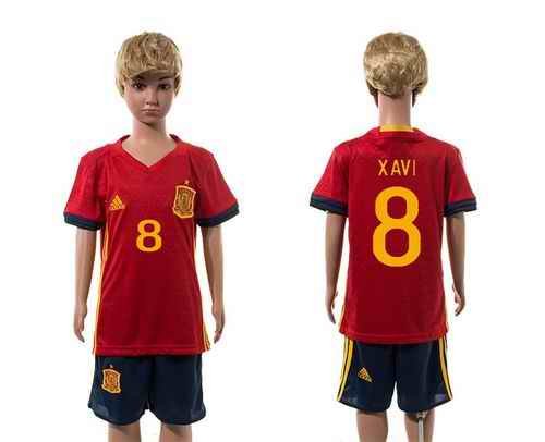 Spain #8 Xavi Red Home Kid Soccer Country Jersey