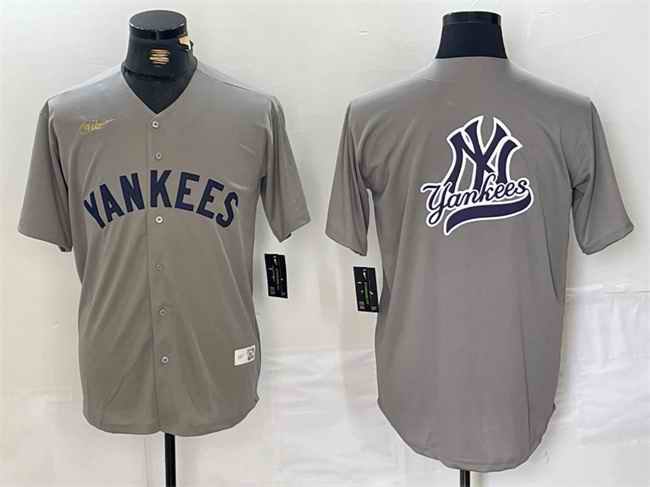 Men's New York Yankees Grey Team Big Logo Cool Base Stitched Baseball Jersey