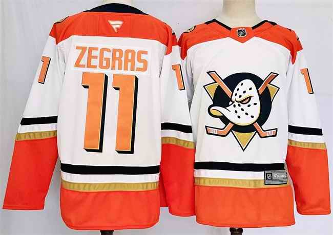 Men's Anaheim Ducks #11 Trevor Zegras White/Orange 2024-25 Stitched Jersey