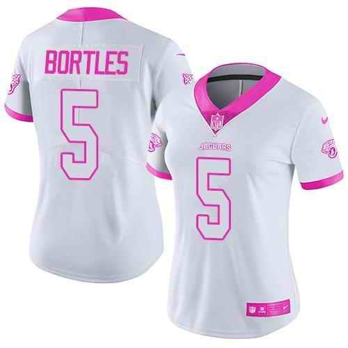 Nike Jaguars #5 Blake Bortles White/Pink Women's Stitched NFL Limited Rush Fashion Jersey